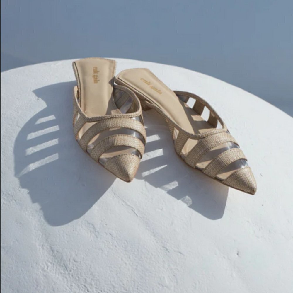 ๐CULT GAIA๐ Femi Flats Pointed Toe Open Back Flat Mules ~ Natural EU 38 NWT - Picture 6 of 16